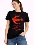 Kadın TÜRKİYE Ay Yıldız 2026 Dünya Kupasi Taraftar Forma T-Shirt - Siyah