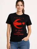 Kadın TÜRKİYE Ay Yıldız 2026 Dünya Kupasi Taraftar Forma T-Shirt - Siyah