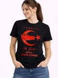 Kadın TÜRKİYE Ay Yıldız 2026 Dünya Kupasi Taraftar Forma T-Shirt - Siyah