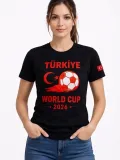 Kadın Türkiye World Cup 2026 Baskılı Tişört Futbol Temalı Forma T-Shirt - Siyah