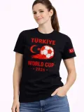 Kadın Türkiye World Cup 2026 Baskılı Tişört Futbol Temalı Forma T-Shirt - Siyah