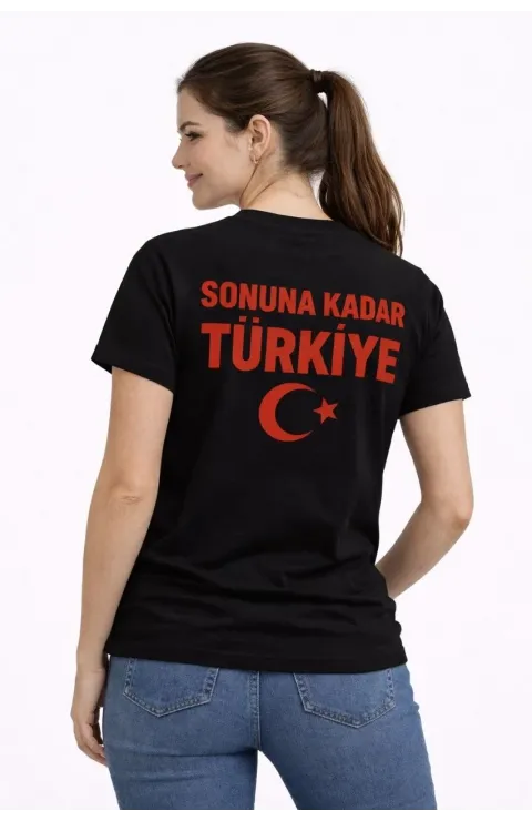 Kadın TÜRKİYE Ay Yıldız Baskılı Taraftar Forma T-Shirt - Siyah