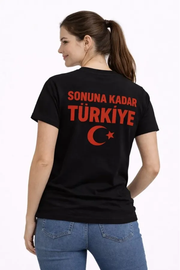 Kadın TÜRKİYE Ay Yıldız Baskılı Taraftar Forma T-Shirt - Siyah