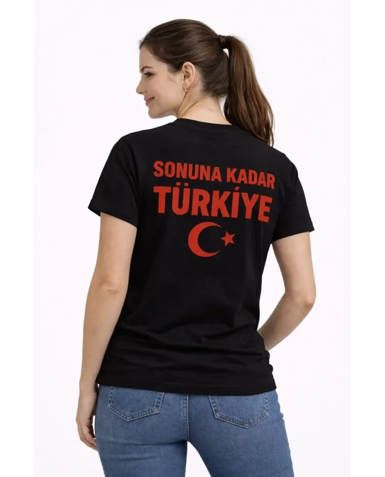 Kadın TÜRKİYE Ay Yıldız Baskılı Taraftar Forma T-Shirt - Siyah
