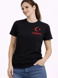Kadın TÜRKİYE Ay Yıldız Baskılı Taraftar Forma T-Shirt - Siyah