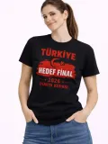 Kadın TÜRKİYE Baskılı Tişört Ay Yıldız 2026 Dünya Kupası Taraftar Forma T-Shirt - Siyah