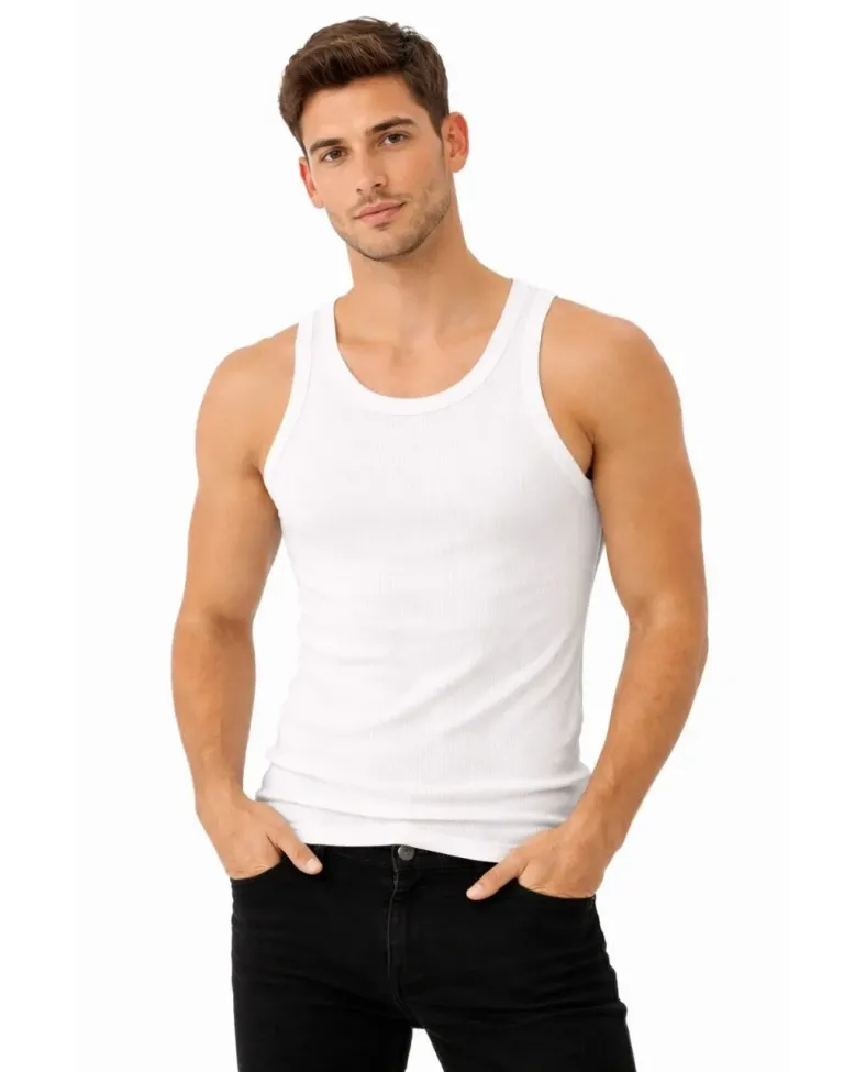 Erkek Fitilli Likralı Kaşkorse Atlet Vücuda Oturan Basic Şıklık - Beyaz