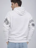 Erkek 3 İplik Pamuklu Kapüşonlu Baskılı SweatShirt hoodie - Beyaz