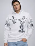 Erkek 3 İplik Pamuklu Kapüşonlu Baskılı SweatShirt hoodie - Beyaz