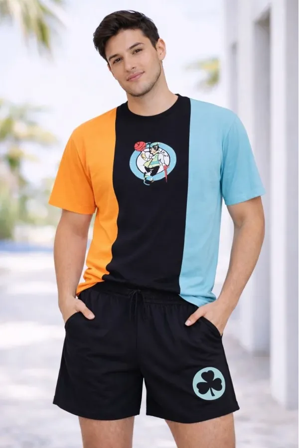 Erkek Nakışlı Tişört Şort İkili Takım Oversize Yazlık Kombin - Çok Renkli