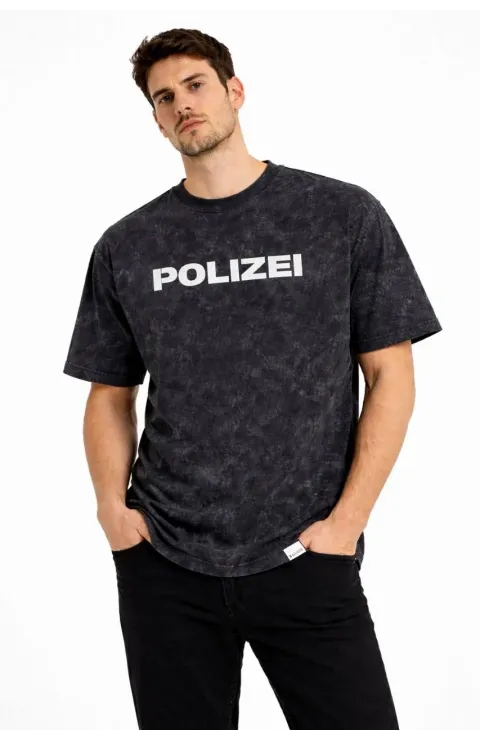 Erkek Asit Yıkamalı Baskılı Tişört Bisiklet Yaka Kısa Kollu Streetwear T-shirt - Siyah