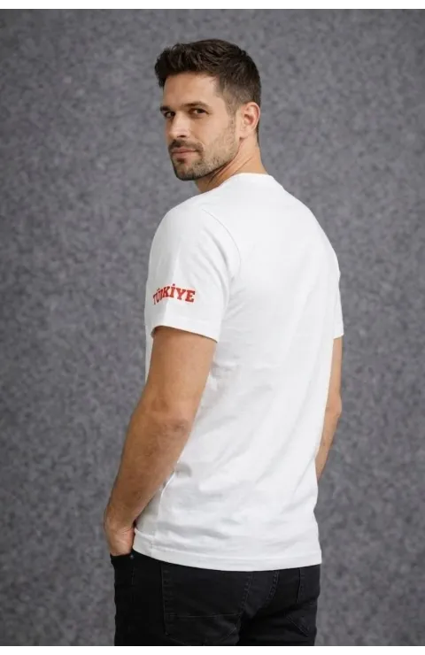Erkek TÜRKİYE Baskılı Tişört 2026 Dünya Kupası Taraftar Forma T-Shirt - Beyaz