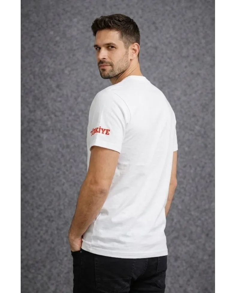 Erkek TÜRKİYE Baskılı Tişört 2026 Dünya Kupası Taraftar Forma T-Shirt - Beyaz