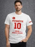 Erkek TÜRKİYE Baskılı Tişört 2026 Dünya Kupası Taraftar Forma T-Shirt - Beyaz