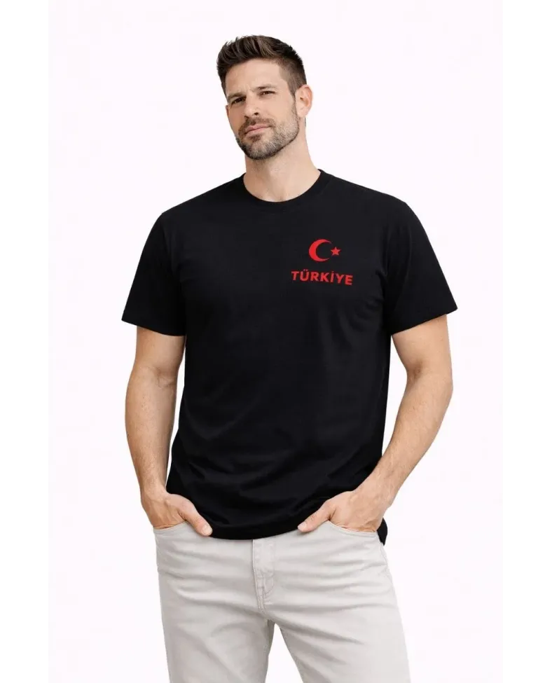 Erkek TÜRKİYE Ay Yıldız Baskılı Taraftar Forma T-Shirt - Siyah