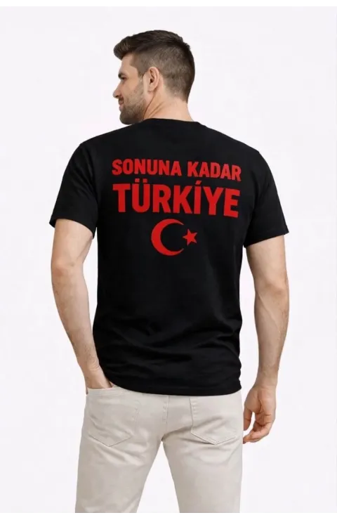 Erkek TÜRKİYE Ay Yıldız Baskılı Taraftar Forma T-Shirt - Siyah