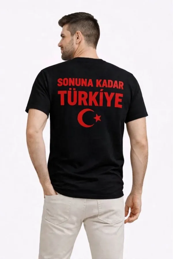 Erkek TÜRKİYE Ay Yıldız Baskılı Taraftar Forma T-Shirt - Siyah
