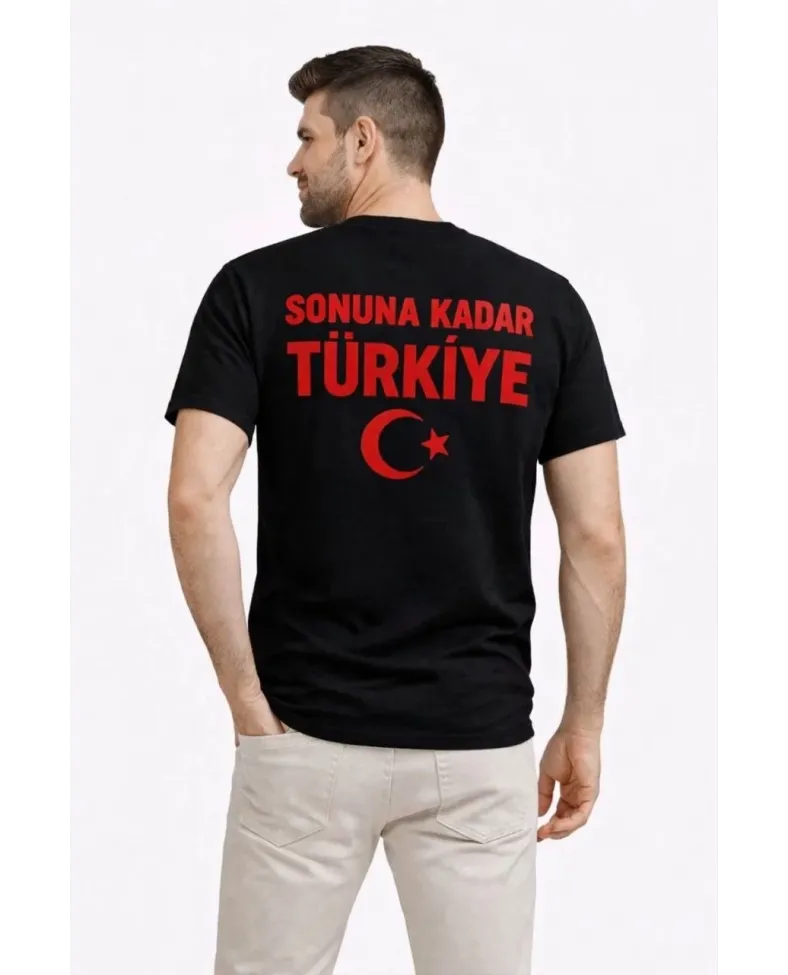 Erkek TÜRKİYE Ay Yıldız Baskılı Taraftar Forma T-Shirt - Siyah