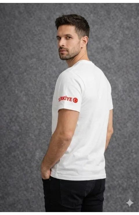 Erkek TÜRKİYE Ay Yıldız Baskılı 10 Numara Forma Tişört Taraftar T-Shirt - Beyaz