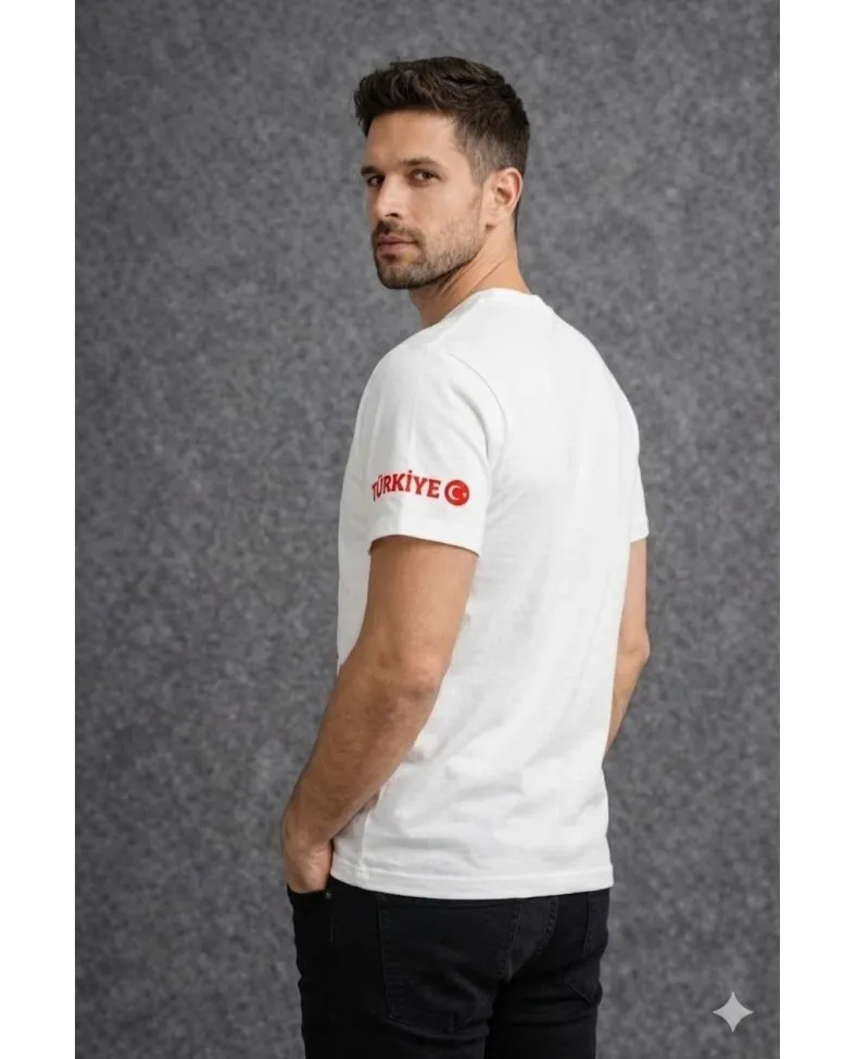 Erkek TÜRKİYE Ay Yıldız Baskılı 10 Numara Forma Tişört Taraftar T-Shirt - Beyaz