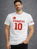 Erkek TÜRKİYE Ay Yıldız Baskılı 10 Numara Forma Tişört Taraftar T-Shirt - Beyaz