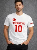 Erkek TÜRKİYE Ay Yıldız Baskılı 10 Numara Forma Tişört Taraftar T-Shirt - Beyaz