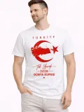Erkek TÜRKİYE Ay Yıldız Baskılı Taraftar Forma T-Shirt - Beyaz