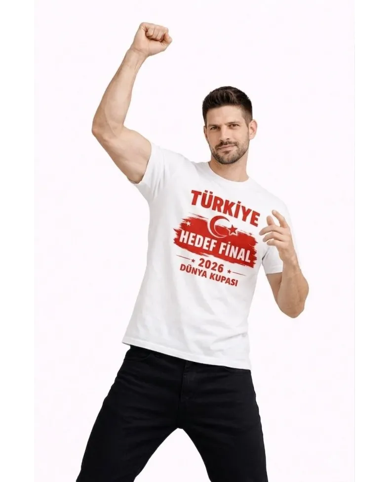Erkek TÜRKİYE Baskılı Tişört Ay Yıldız 2026 Dünya Kupası Taraftar Forma T-Shirt - Beyaz