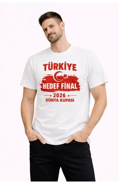 Erkek TÜRKİYE Baskılı Tişört Ay Yıldız 2026 Dünya Kupası Taraftar Forma T-Shirt - Beyaz