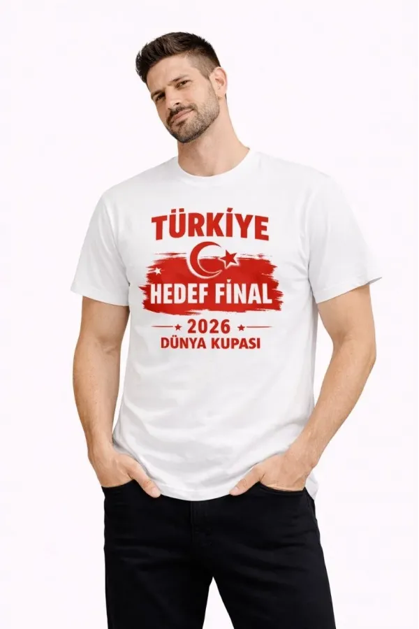 Erkek TÜRKİYE Baskılı Tişört Ay Yıldız 2026 Dünya Kupası Taraftar Forma T-Shirt - Beyaz