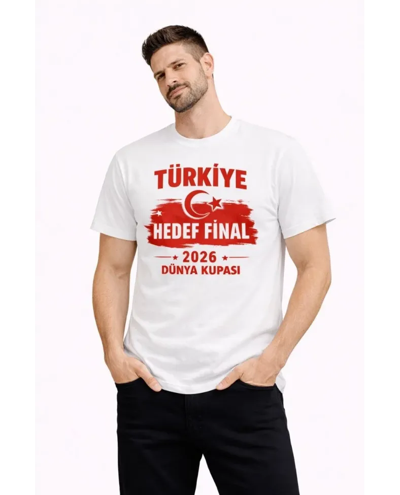 Erkek TÜRKİYE Baskılı Tişört Ay Yıldız 2026 Dünya Kupası Taraftar Forma T-Shirt - Beyaz