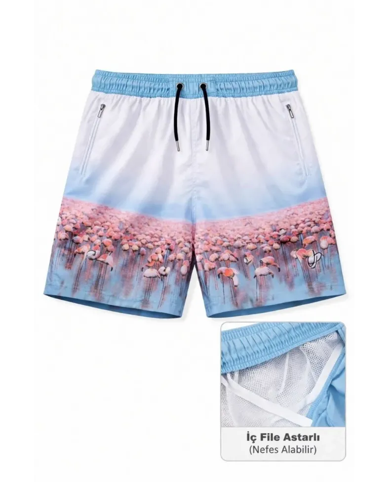 Erkek Deniz Şortu Fermuarlı Cepli File Astarlı Hızlı Kuruyan Premium - Beyaz Somersan Giyim | Kadın, Erkek ve Çocuk Moda