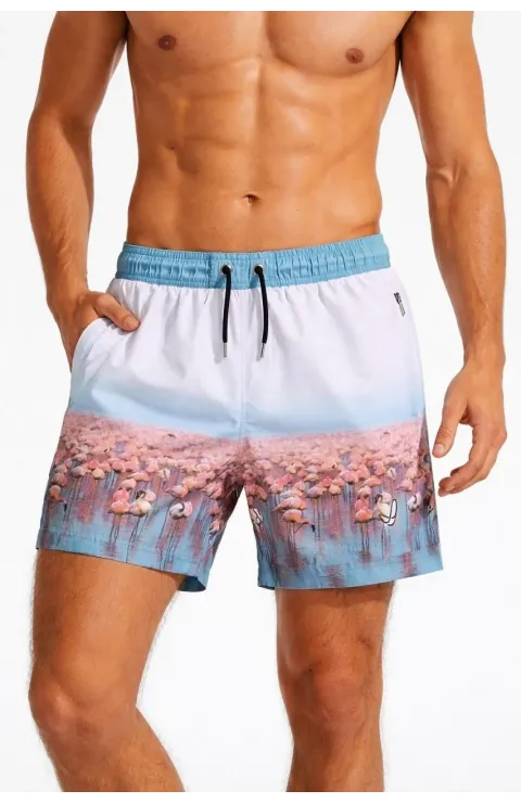 Erkek Deniz Şortu Fermuarlı Cepli File Astarlı Hızlı Kuruyan Premium - Beyaz