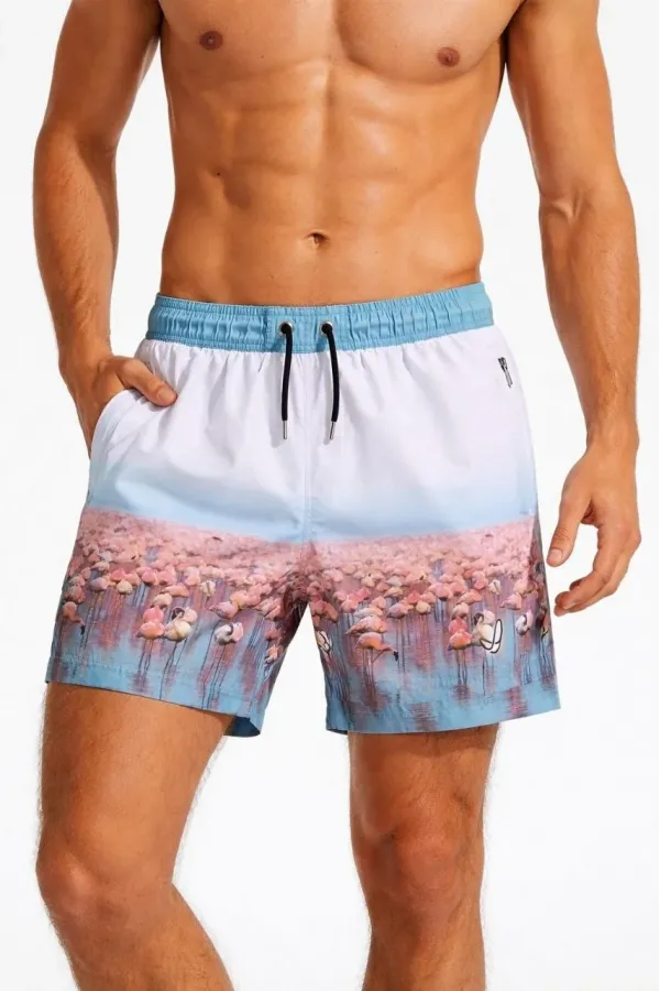 Erkek Deniz Şortu Fermuarlı Cepli File Astarlı Hızlı Kuruyan Premium - Beyaz