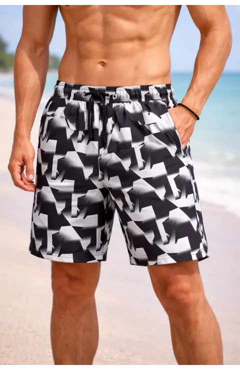 Erkek Deniz Şortu Fermuarlı Cepli File Astarlı Hızlı Kuruyan Premium - Siyah