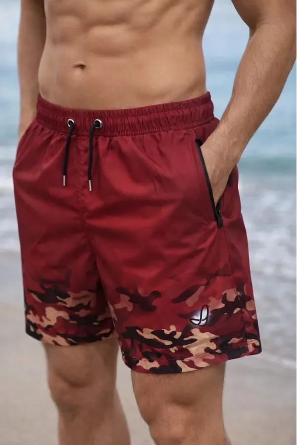 Erkek Deniz Şortu Fermuarlı Cepli File Astarlı Hızlı Kuruyan Premium - Kırmızı