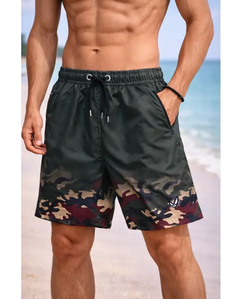 Erkek Deniz Şortu Fermuarlı Cepli File Astarlı Hızlı Kuruyan Premium - Haki Somersan Giyim | Kadın, Erkek ve Çocuk Moda