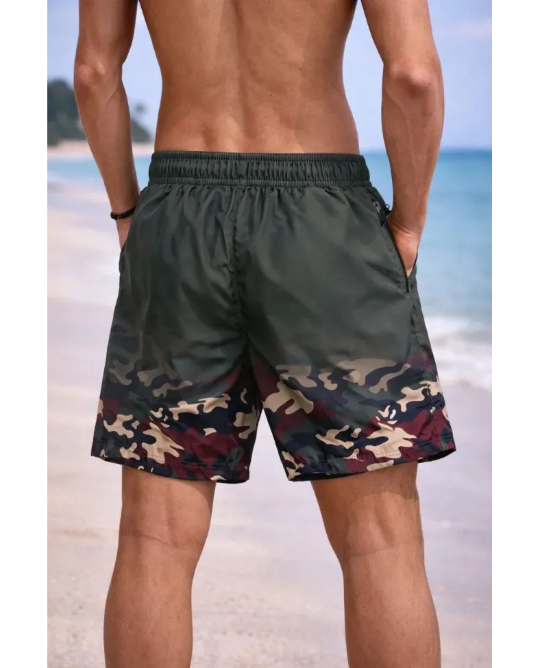 Erkek Deniz Şortu Fermuarlı Cepli File Astarlı Hızlı Kuruyan Premium - Haki Somersan Giyim | Kadın, Erkek ve Çocuk Moda