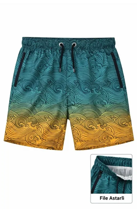 Erkek Deniz Şortu Fermuarlı Cepli File Astarlı Hızlı Kuruyan Premium - Çok Renkli