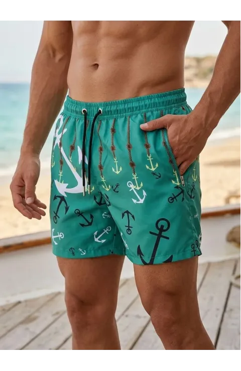 Erkek Deniz Şortu Fermuarlı Cepli File Astarlı Hızlı Kuruyan Premium - Su Yeşili