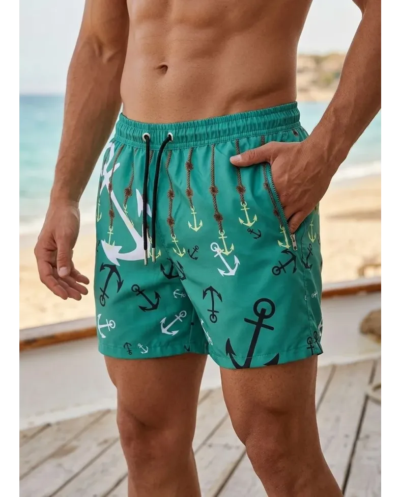 Erkek Deniz Şortu Fermuarlı Cepli File Astarlı Hızlı Kuruyan Premium - Su Yeşili Somersan Giyim | Kadın, Erkek ve Çocuk Moda