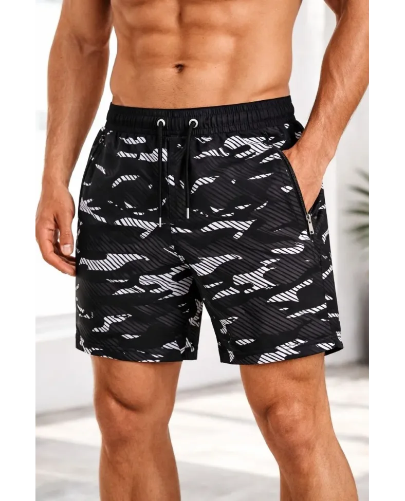 Erkek Deniz Şortu Fermuarlı Cepli File Astarlı Hızlı Kuruyan Premium - Siyah Somersan Giyim | Kadın, Erkek ve Çocuk Moda