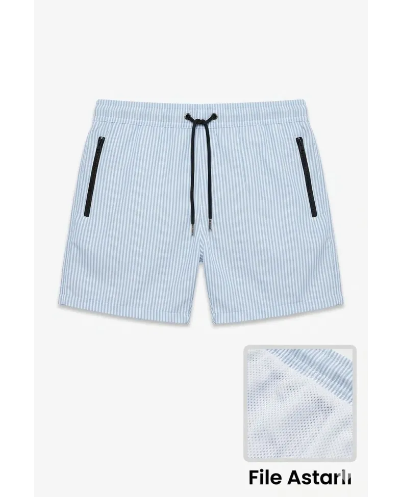 Erkek Deniz Şortu Fermuarlı Cepli File Astarlı Hızlı Kuruyan Premium - Bebek Mavisi Somersan Giyim | Kadın, Erkek ve Çocuk Moda