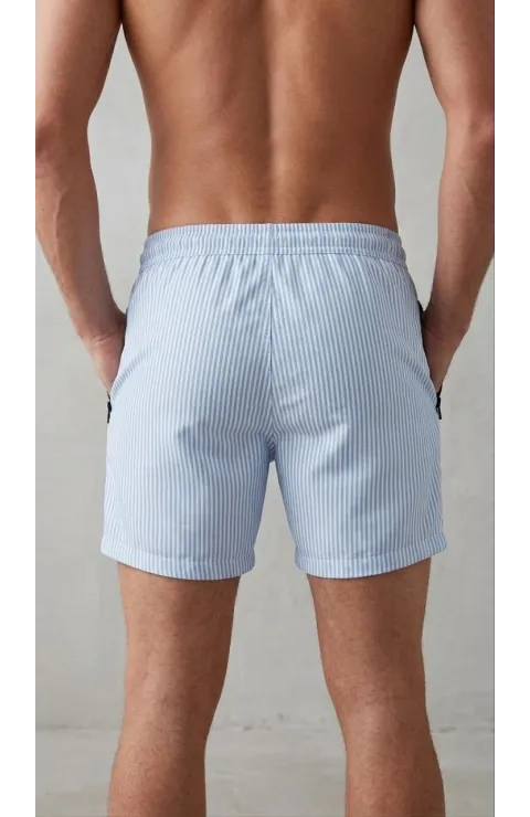 Erkek Deniz Şortu Fermuarlı Cepli File Astarlı Hızlı Kuruyan Premium - Bebek Mavisi