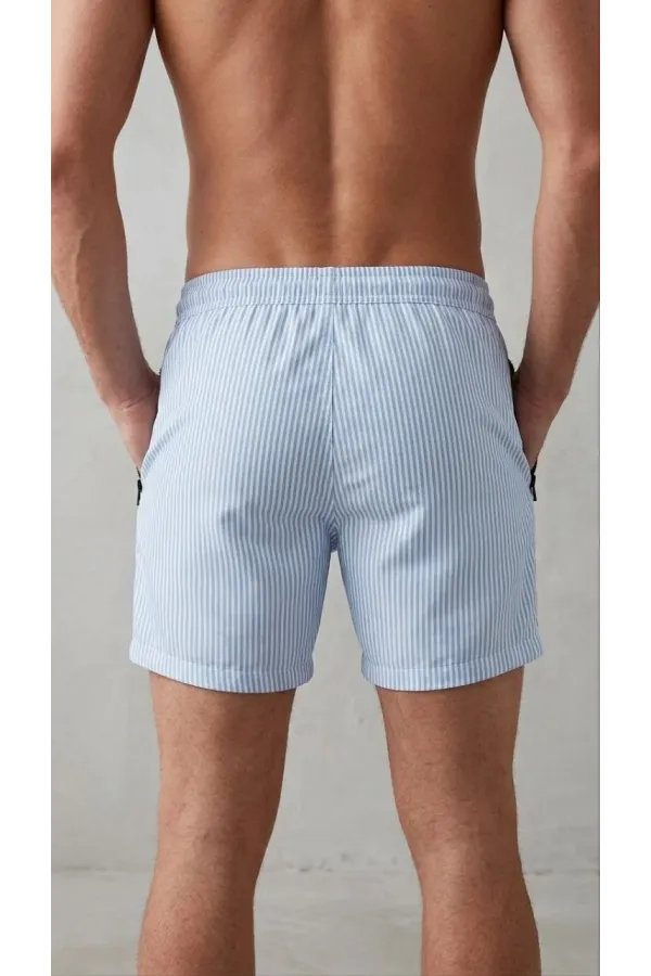 Erkek Deniz Şortu Fermuarlı Cepli File Astarlı Hızlı Kuruyan Premium - Bebek Mavisi