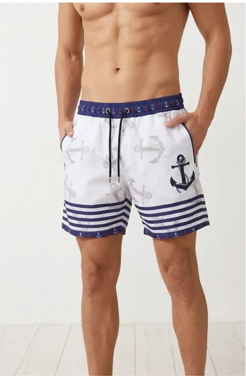 Erkek Deniz Şortu Fermuarlı Cepli File Astarlı Hızlı Kuruyan Premium - Beyaz