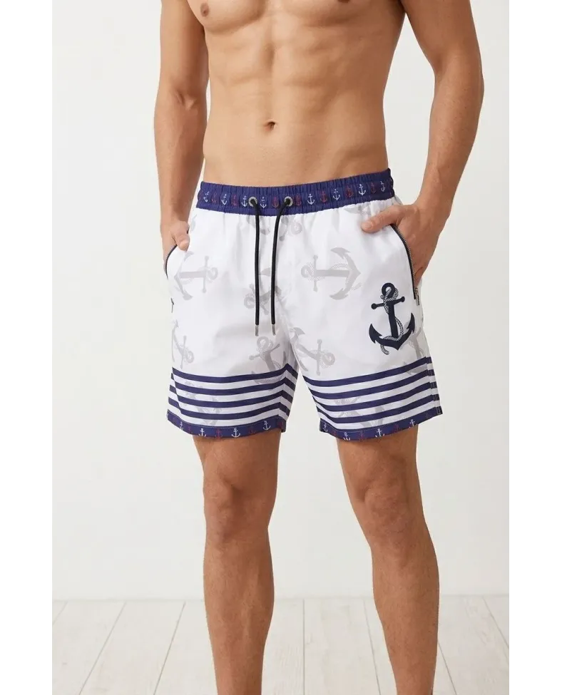 Erkek Deniz Şortu Fermuarlı Cepli File Astarlı Hızlı Kuruyan Premium - Beyaz Somersan Giyim | Kadın, Erkek ve Çocuk Moda