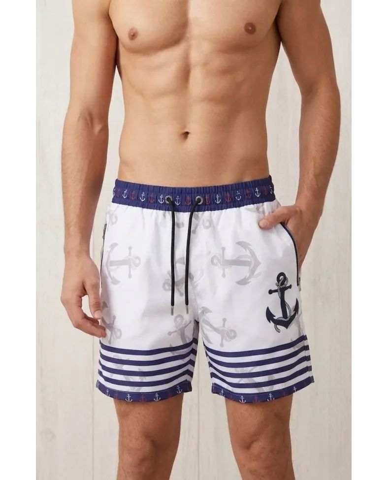 Erkek Deniz Şortu Fermuarlı Cepli File Astarlı Hızlı Kuruyan Premium - Beyaz Somersan Giyim | Kadın, Erkek ve Çocuk Moda