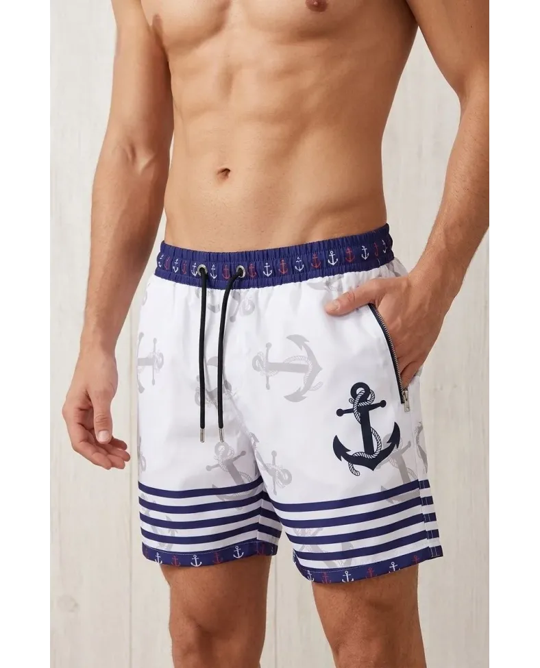 Erkek Deniz Şortu Fermuarlı Cepli File Astarlı Hızlı Kuruyan Premium - Beyaz Somersan Giyim | Kadın, Erkek ve Çocuk Moda