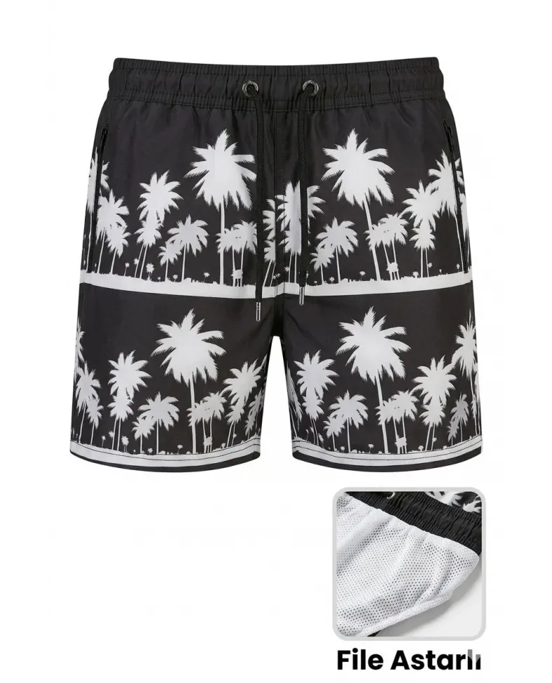 Erkek Deniz Şortu Fermuarlı Cepli File Astarlı Hızlı Kuruyan Premium - Siyah Somersan Giyim | Kadın, Erkek ve Çocuk Moda